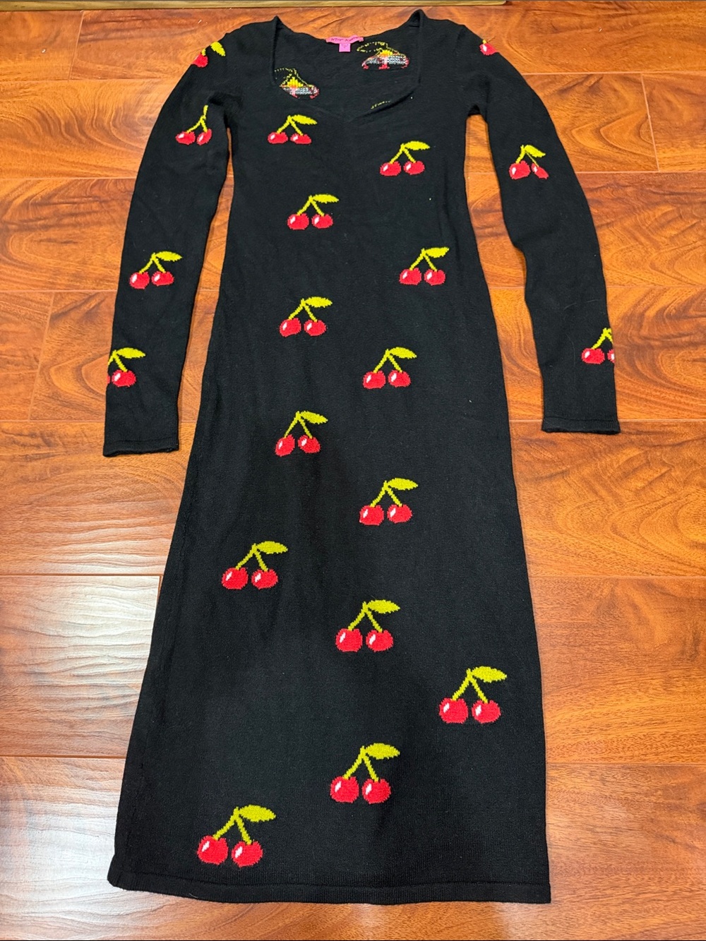 Betsey Johnson Black Knit Dress with Red Cherry Motif
